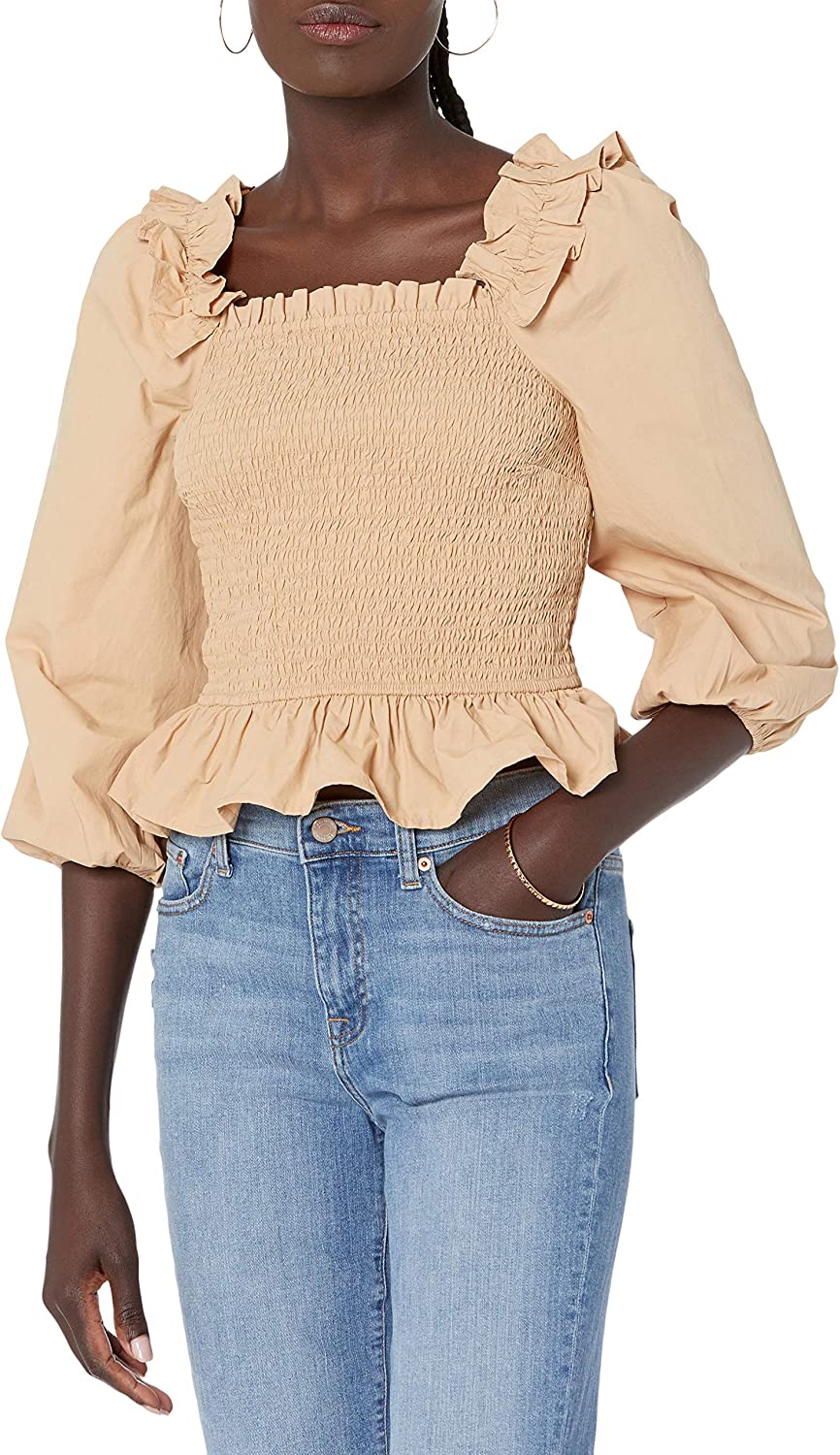 Women's Marisol Long Sleeve Ruffle Smocked Cropped Top