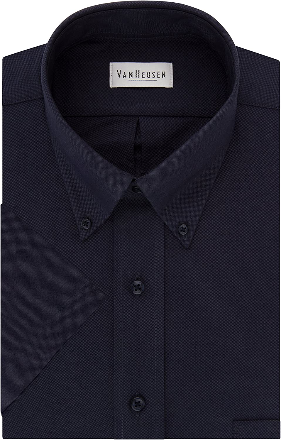 Heusen Men's Short Sleeve Dress Shirt Regular Fit Oxford Solid