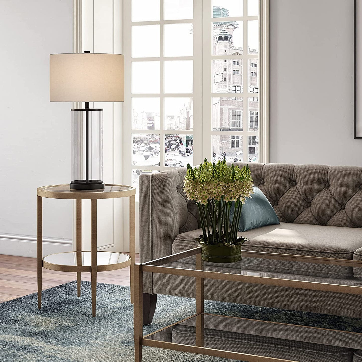 Rowan 28" Tall Table Lamp with Fabric Shade in Blackened Bronze/White