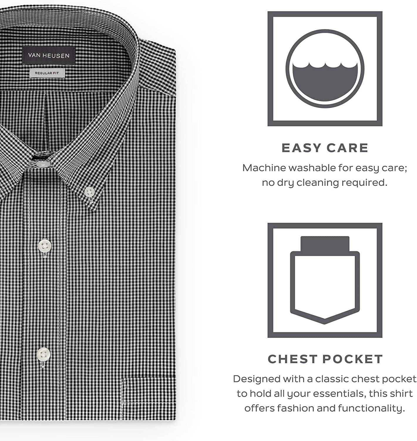 Heusen Men's Regular Fit Gingham Button Down Collar Dress Shirt