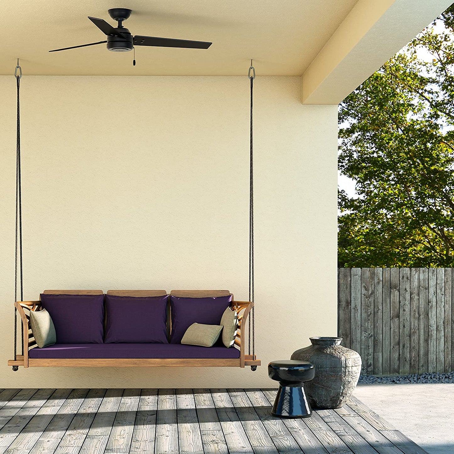 Hunter Cassius Indoor / Outdoor Ceiling Fan with Pull Chain Control, 52", Matte Black