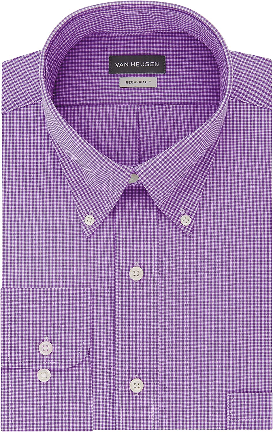 Heusen Men's Regular Fit Gingham Button Down Collar Dress Shirt