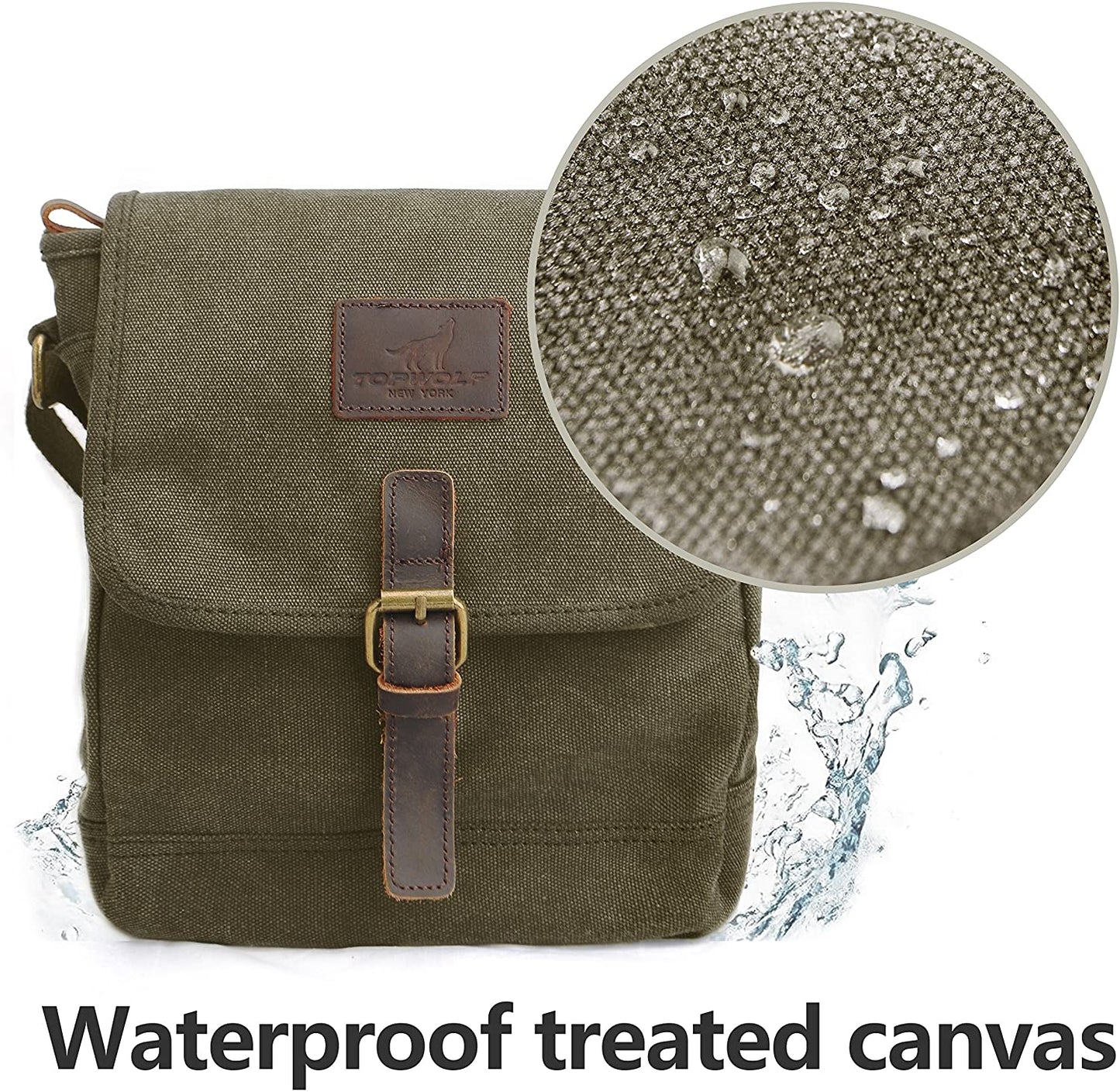 Canvas Messenger Bag TOPWOLF Small Crossbody Bag Casual Travel Working Tools Bag Shoulder Bag Hold Phone Handset Anti Theft