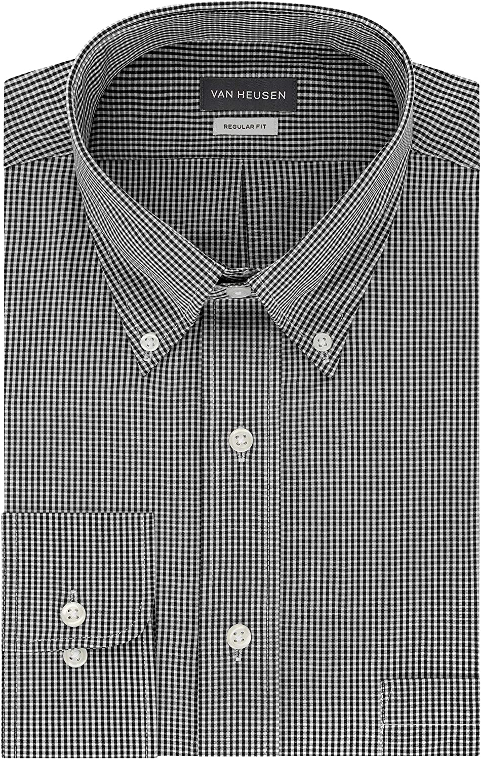 Heusen Men's Regular Fit Gingham Button Down Collar Dress Shirt