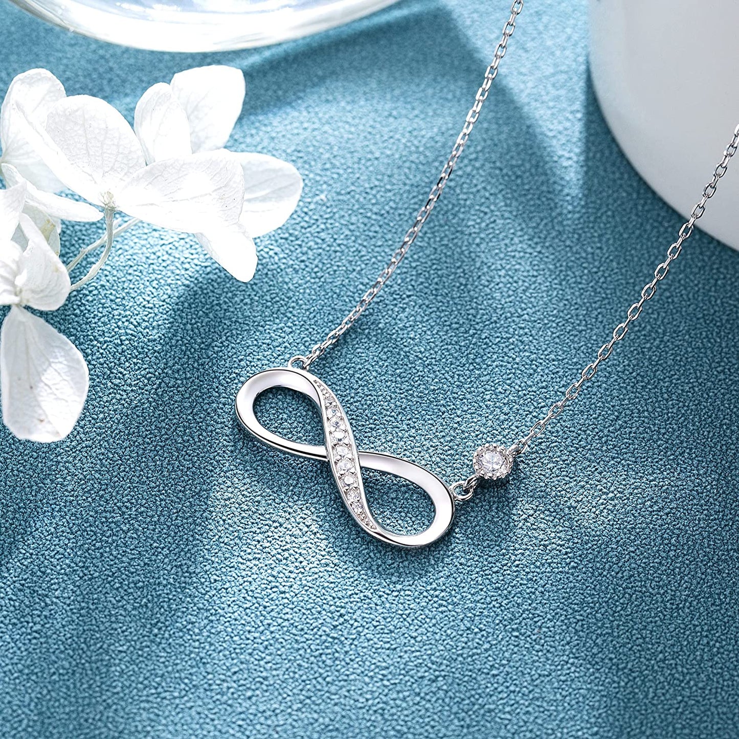 Billie Bijoux Infinity Necklaces 925 Sterling Silver Necklace Love Pendant White Gold Plated Diamond Women Necklace Mother's Day Gift for for Women Girls