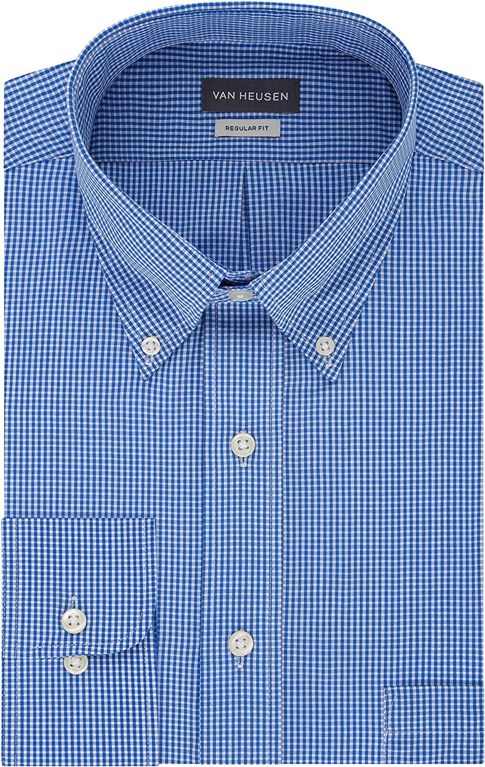 Heusen Men's Regular Fit Gingham Button Down Collar Dress Shirt