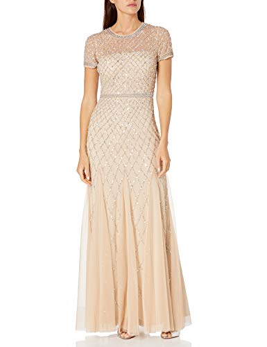 Papell Women's Short-Sleeve Beaded Mesh Gown