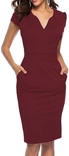 Women's Business Retro Cocktail Pencil Wear to Work Office Casual Dress
