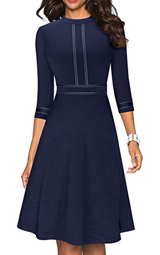 Women's Chic Crew Neck 3/4 Sleeve Party Homecoming Aline Dress A135