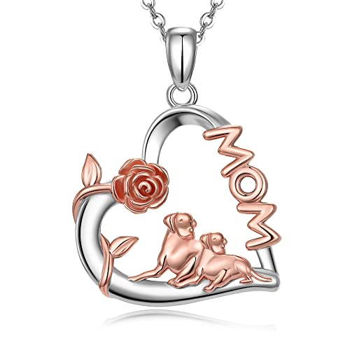 925 Sterling Silver Dog Mom Pendant Necklace Lovely Animal love Heart Necklace Dog Lover Memorial Gifts for Women Mom Wife Daughter Cable Chain 18"-20'' Inches