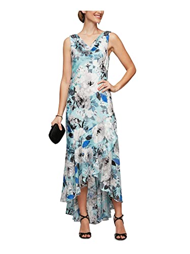 Evenings Women's Tea Length Printed Chiffon Dress with Shawl