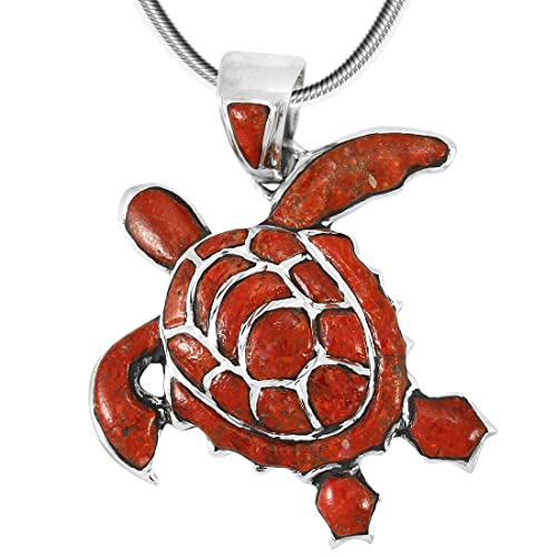 Turtle Pendant Necklace in Sterling Silver 925 & Genuine Gemstones