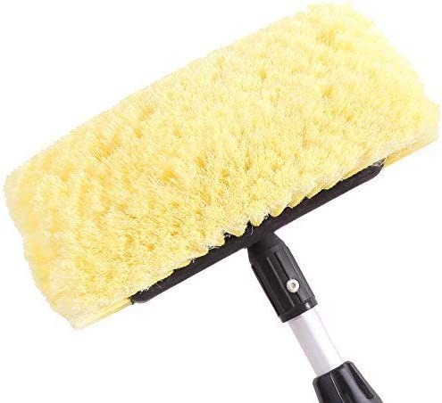 Car Wash Brush 12" with Soft Bristle Head Flow-Through Heavy Duty Tri-Level Dip Auto Car Wash Brush with Long Handle 63 Inches Car Exterior Washing Yellow