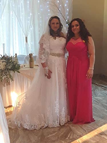 Women's Lace Wedding Dresses for Bride with 3/4 Sleeves Plus Size Bridal Gown