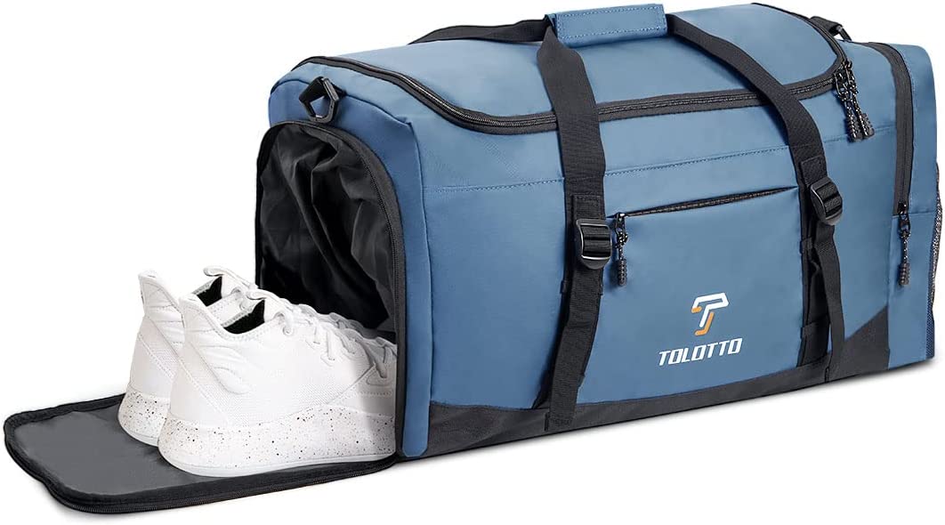 Sport Gym Bag for Men, Tolotto Travel Duffel Bag with Wet Pocket & Shoes Compartment for Men/Women - Carry on Shoulder Weekender Bag, Lightweight & Waterproof (Black)