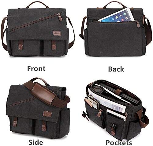 Messenger Bag for Men,Water Resistant Canvas Satchel 14 15.6 17 Inch Laptop Briefcases Business Shoulder Bookbag by RAVUO