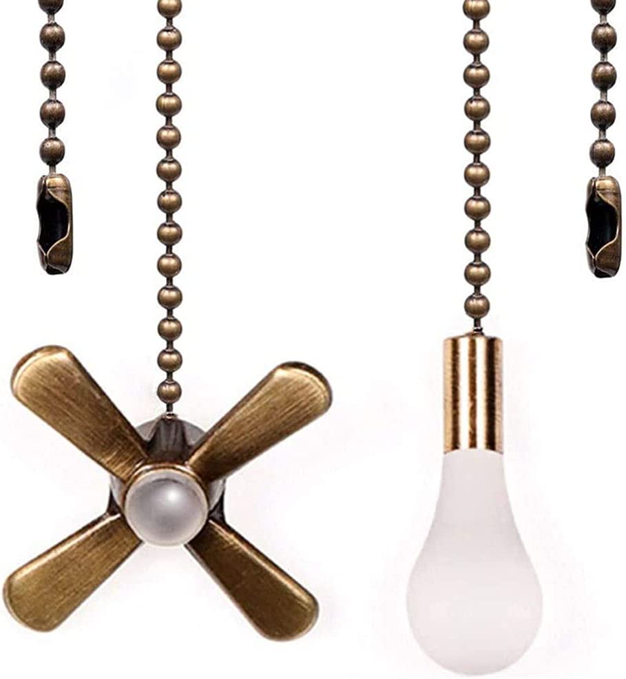 Ceiling Fan Pull Chain Ornaments Extension Chains with Decorative Light Bulb and Fan Cord 13.6 Inches Fan Pull Chain Set for Ceiling Light Lamp Fan Chain (Gold)