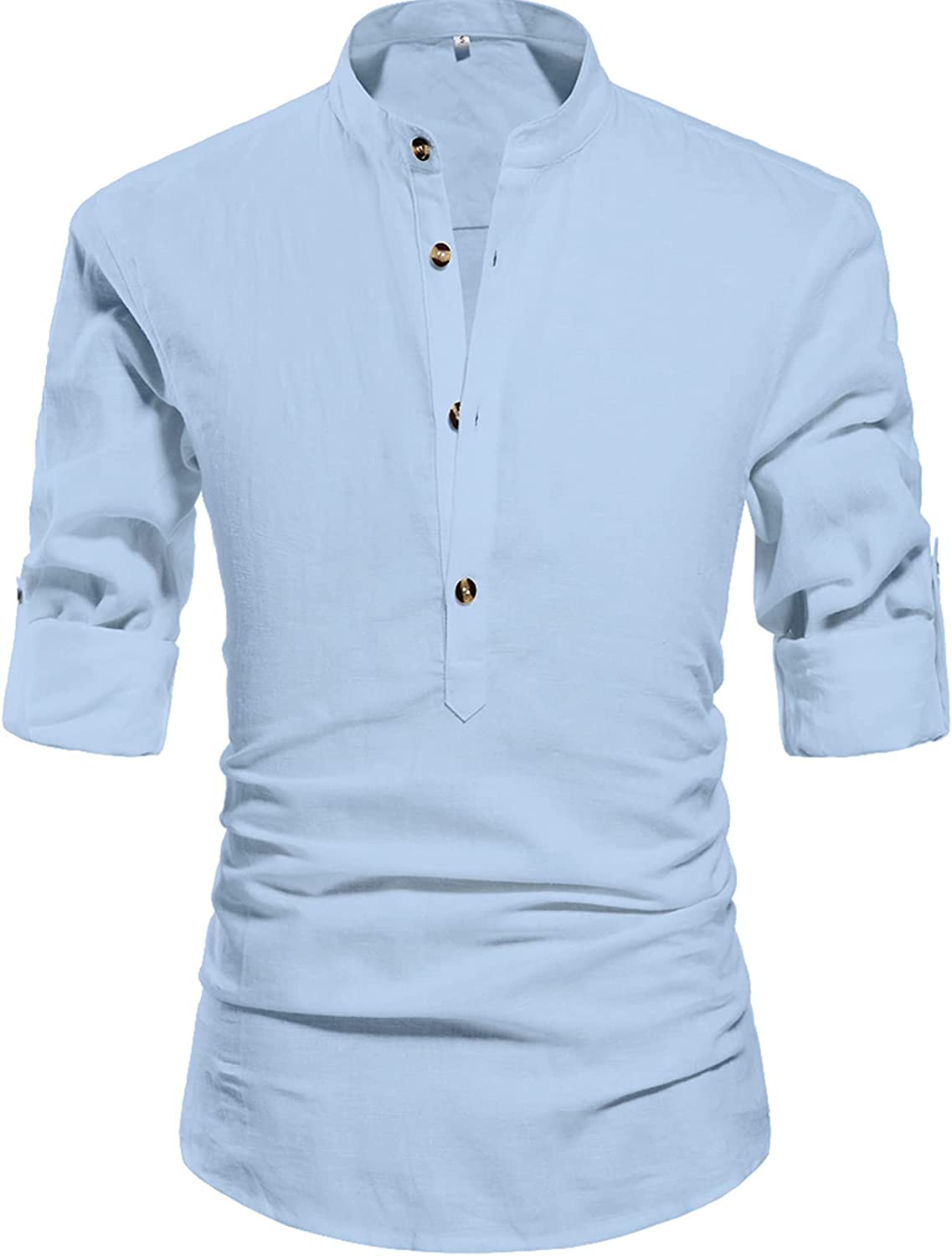 Men Henley Neck Long Sleeve Daily Look Linen Shirts