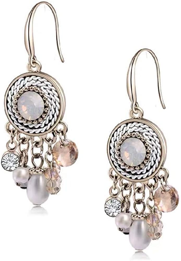 Earrings for women dangling, Crystal Drop Dangle Earrings Elliptical Ring Teardrop Women Girls Wedding Gift Rose Gold