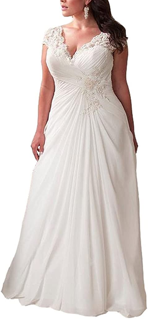 Women's Wedding Dresses Applique Chiffon Beading V-Neck Elegant Plus Size Beach Bridal Dresses