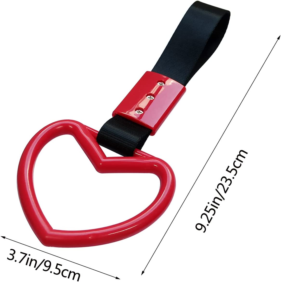 2 Pieces Heart-shaped Jdm Tsurikawa Rings SUV Bus Car Handle Straps Japanese Bosozoku Subway Ring for Car Warning and Interior Exterior Decoration (Red/Black)