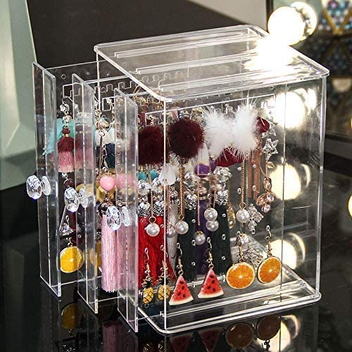 Sooyee Clear 3 Vertical Drawer Earring Display Stand Organizer(216 Holds 108 Pairs), Jewelry Hanger Storage Box