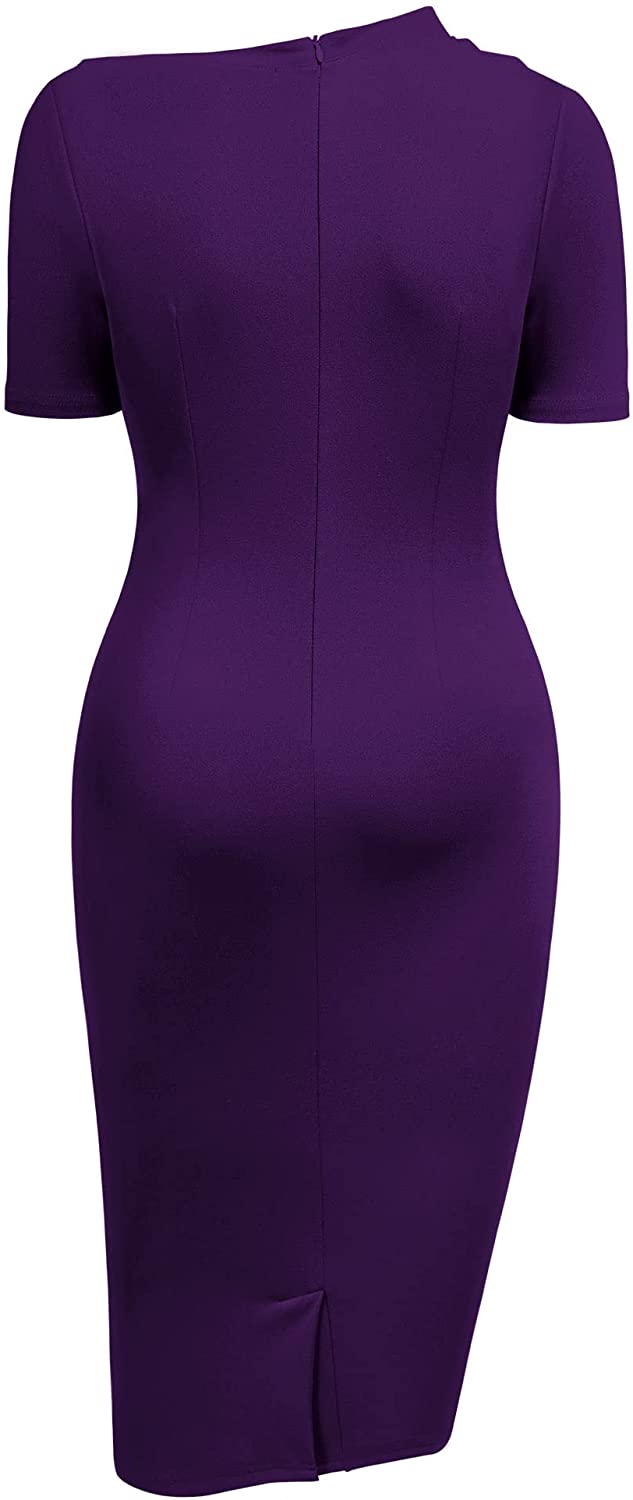 Women's Retro Half Collar Ruched Business Work Pencil Dress