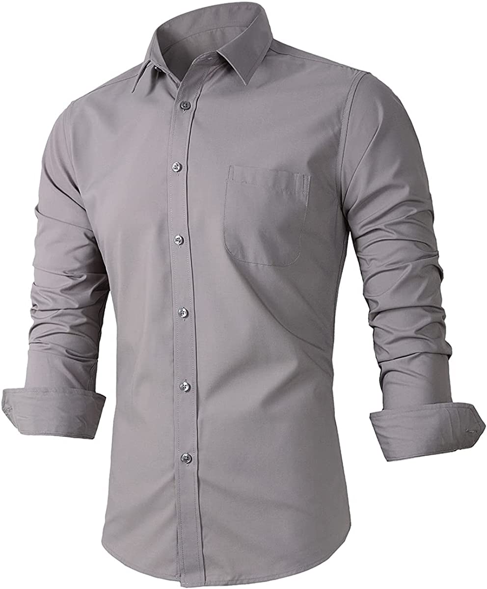 Slim Fit Solid Point Collar Button Down Dress Shirt