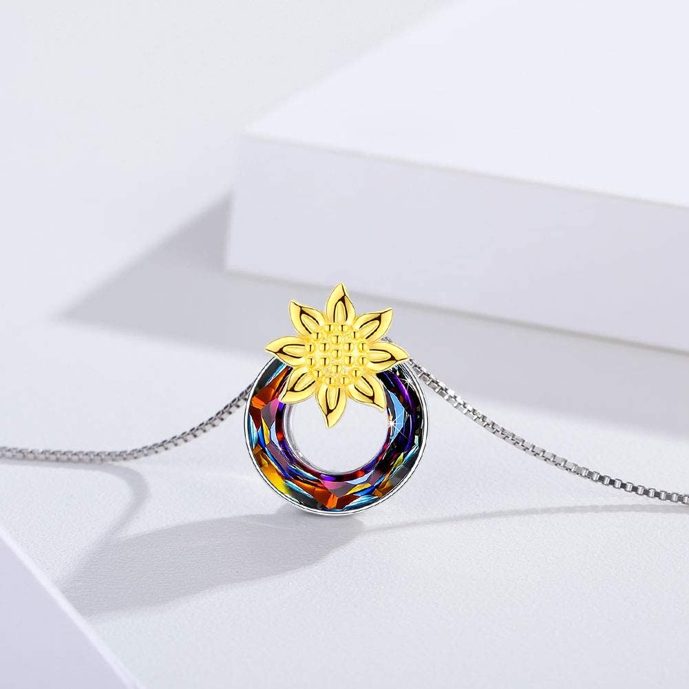 You Are My Sunshine Sunflower Necklace S925 Sterling Silver Sunflower Jewelry for Women Teens