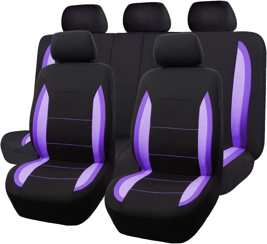 Flying Banner Car Seat Covers Front Seats Rear Bench Polyester car seat Protectors Easy installations Rear Bench Split Classic Man Lady Truck (Full Set -- Low Back, Black Purple)…