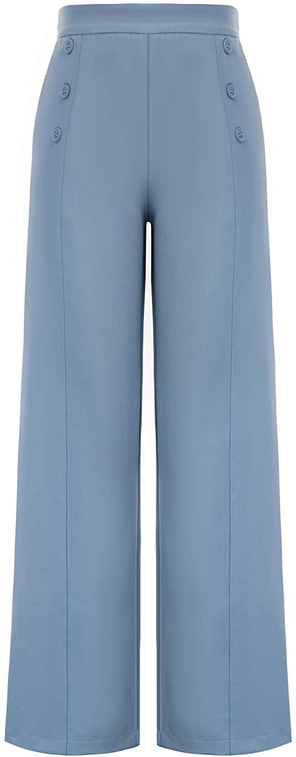 Women's High Waisted Wide Leg Pants Button Decorated Casual Stretchy Trousers with Pockets