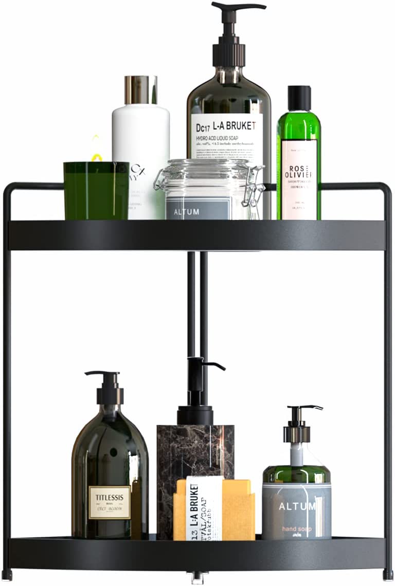 Bathroom Countertop Organizer, Vanity Tray Corner Shelf Storage Organizer for Makeup Cosmetic Perfume, Kitchen Spice Rack Metal Standing Shelf (3-Tire)