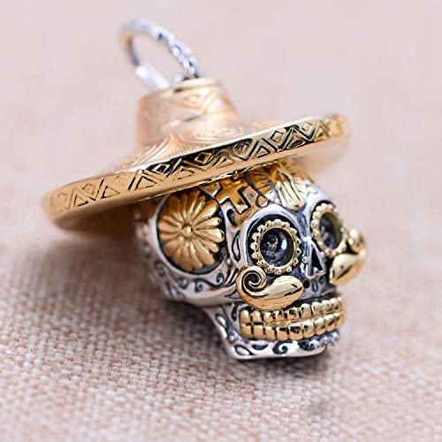 Gothic Heavy 925 Sterling Silver Mexican Sugar Skull Pendant Rose Gold Hat Biker Jewelry for Men Women