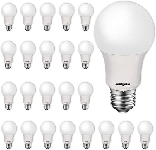 Energetic 24 Pack LED Light Bulbs, 60 Watt Equivalent A19 LED Bulb, Soft White 2700K, Non-Dimmable, E26 Base, UL Listed, 15000 Hrs, Standard Light Bulbs