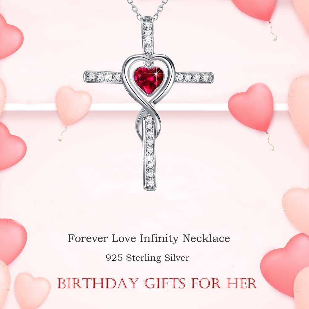 Dorella Love Infinity Necklace 925 Sterling Silver July Birthstone Ruby Jewelry for Wife Mom Birthday Gifts Jewelry for Women