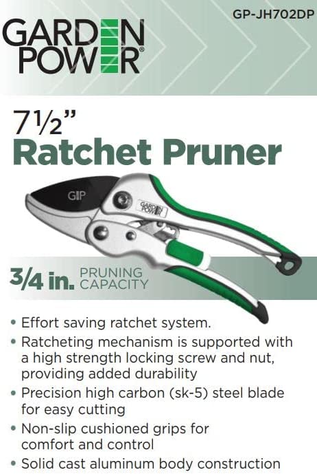Garden Power Premium Heavy Duty Rachet Pruning Shears, Professional Hand Pruner Garden Tool, Ergonomic Grip, 8 Inch yard clippers, Quality Carbon Steel with Ratchet Mechanism, ideal for women, senior