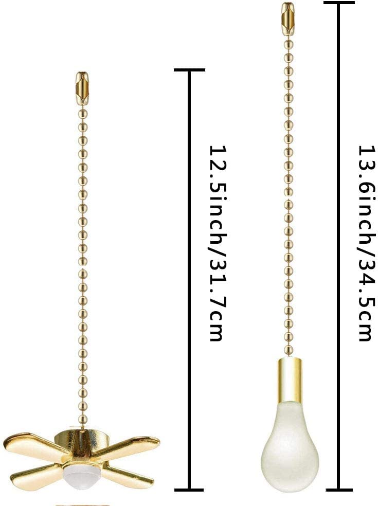 Ceiling Fan Pull Chain Ornaments Extension Chains with Decorative Light Bulb and Fan Cord 13.6 Inches Fan Pull Chain Set for Ceiling Light Lamp Fan Chain (Gold)