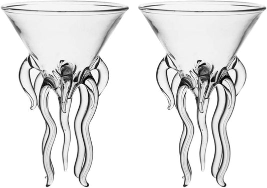 2pcs Octopus Cocktail Glass Martini Jellyfish Glass Wine Glasses Drinkware Bar Goblet Tools Tumbler Gift for Whiskey Home Party Banquet Wedding Transparent