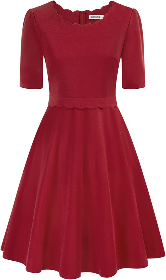 Women's Cocktail Dresses A-Line Midi Dress for Wedding Guest Party Formal