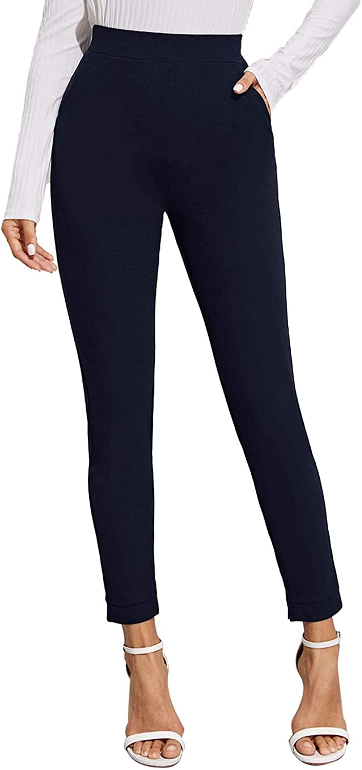 Women's Solid High Waist Tapered Ankle Stretch Work Pants