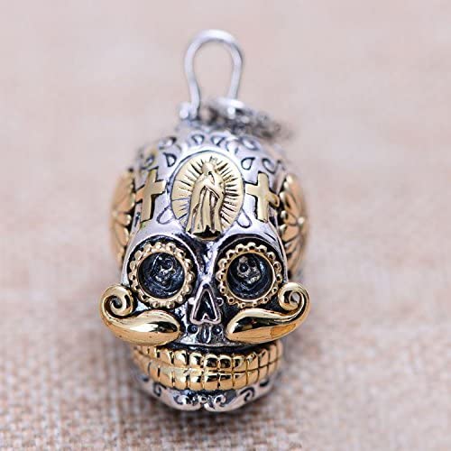 Gothic Heavy 925 Sterling Silver Mexican Sugar Skull Pendant Rose Gold Hat Biker Jewelry for Men Women
