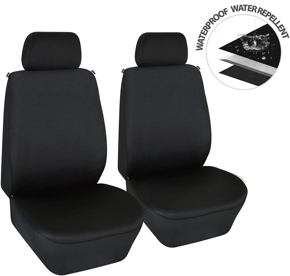 Dual Waterproof Front Car Seat Covers Neoprene Car Bucket Seat Protection Airbag Compatible for Cars SUVs Trucks Vans 2 PCS(Black)