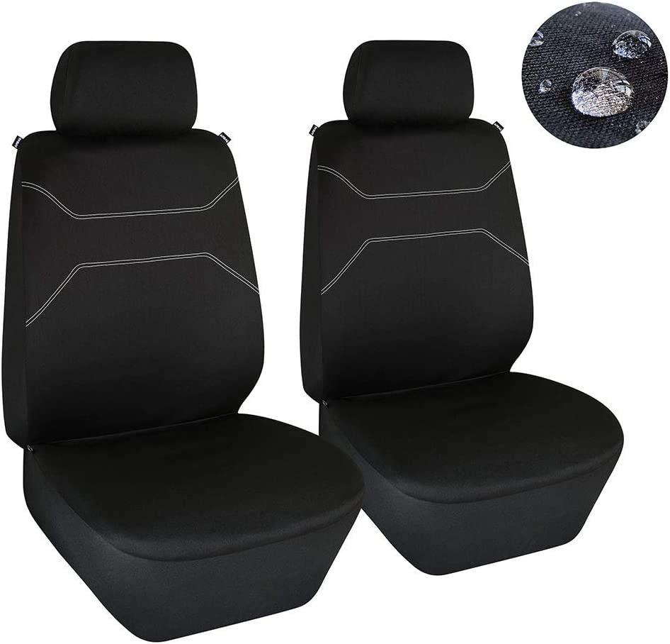 Dual Waterproof Front Car Seat Covers Neoprene Car Bucket Seat Protection Airbag Compatible for Cars SUVs Trucks Vans 2 PCS(Black)