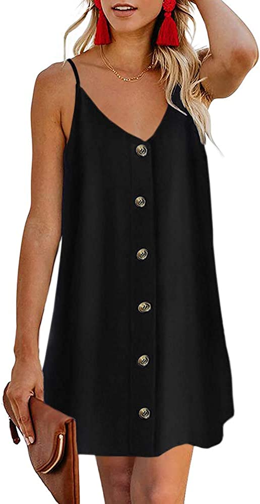Womens Polka Dot V Neck Button Down Ruffles Loose Mini Short T-Shirt Dress