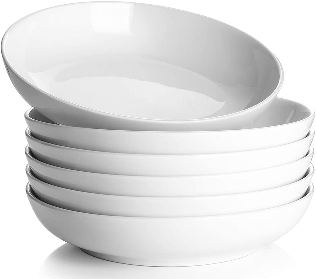 Pasta Bowls 30oz, Large Salad Serving Bowls, White Soup Bowls, Porcelain Pasta Bowls Set of 6, Microwave Dishwasher Safe