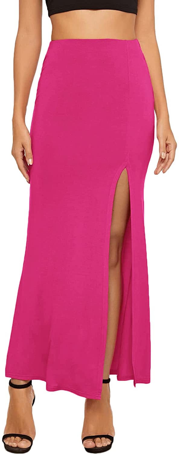 Women's Solid Color High Waist Side Split Maxi Skirt