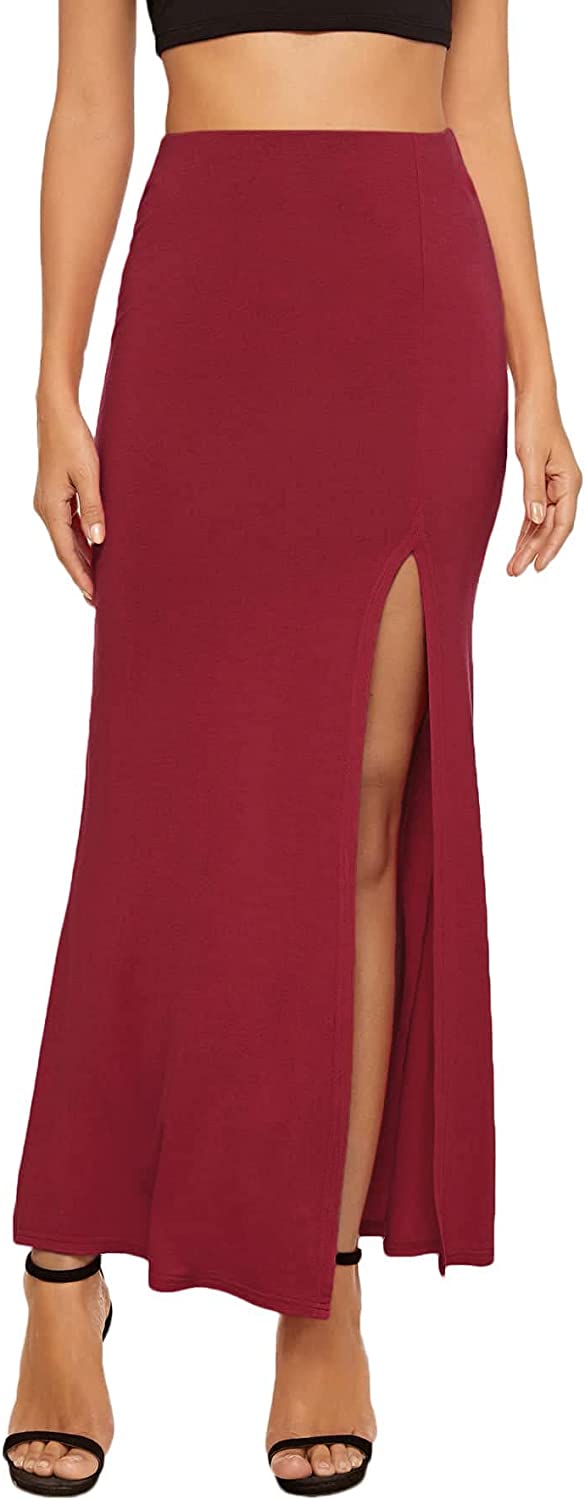 Women's Solid Color High Waist Side Split Maxi Skirt