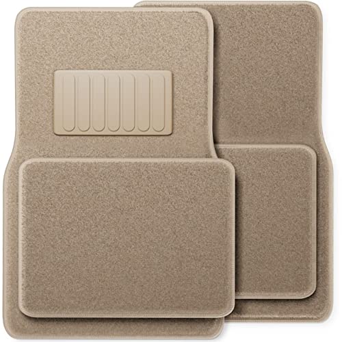 4pc Full Set Carpet Floor Mats, Universal Fit Mat for Car, SUV, Van Trucks - Front Rear, Driver Passenger Seat Beige