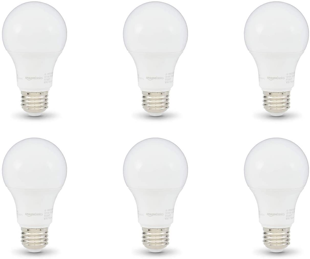 Basics 60W Equivalent, Soft White, Dimmable, 10,000 Hour Lifetime, A19 LED Light Bulb | 6-Pack