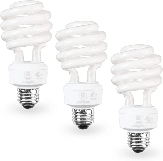 SleekLighting E26 Standard Screw Base 23Watt CFL Light Bulb - 3 Pack, 5000 Kelvin for Pure White Daylight and 1600 Lumens (100 Watt Light Bulb Equivalent) - UL Listed